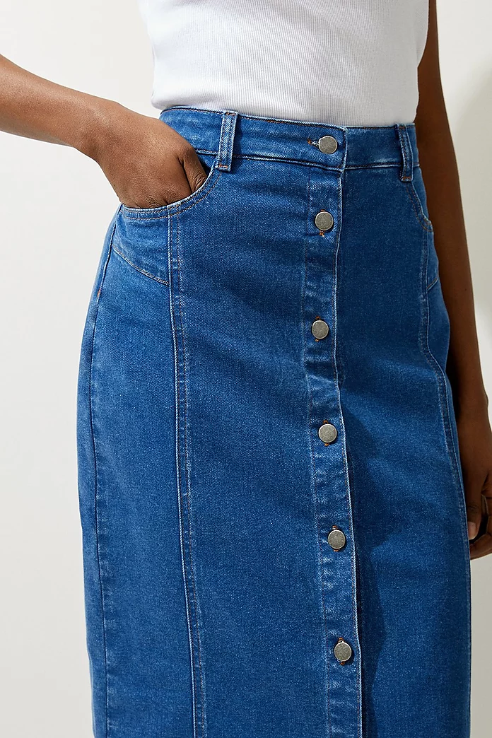 Denim Button Through Midi Skirt | Karen Millen Denim Button Through Midi Skirt | Karen Millen